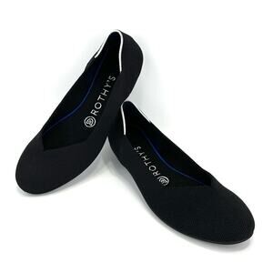 ROTHY'S ECO-FRIENDLY SUSTAINABLE VEGAN BLACK ROUND TOE SLIP-ON BALLET FLATS